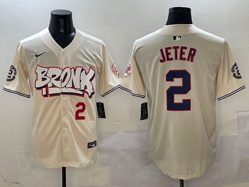 Men New York Yankees #2 Jeter Cream four generations Joint Name 2025 Nike MLB Jersey style 2